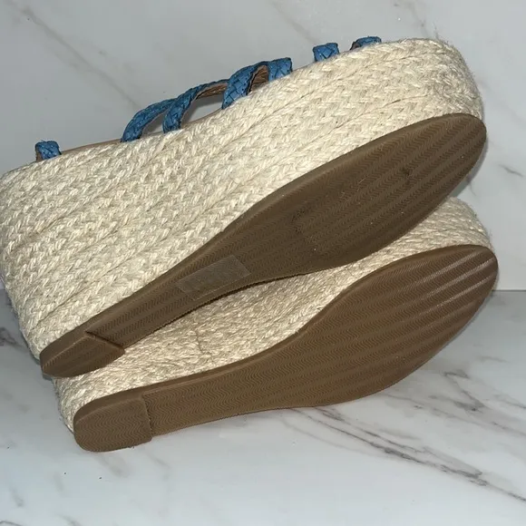 NEW Vintage foundry Eloise blue strappy woven wedge heel sandals sz 9.5