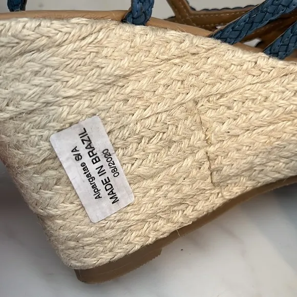 NEW Vintage foundry Eloise blue strappy woven wedge heel sandals sz 9.5