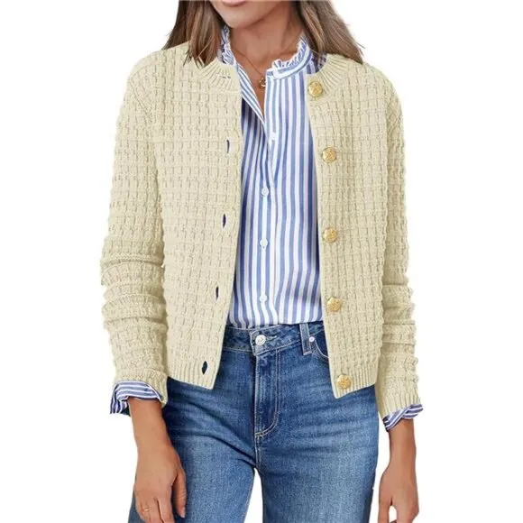 NEW Women's 2025 Cardigan Sweaters Button Down Crew Neck Open Front Long Sleeve