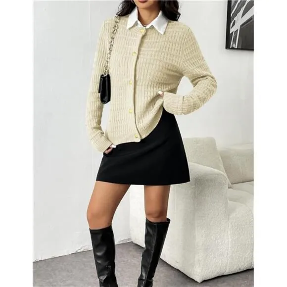 NEW Women's 2025 Cardigan Sweaters Button Down Crew Neck Open Front Long Sleeve