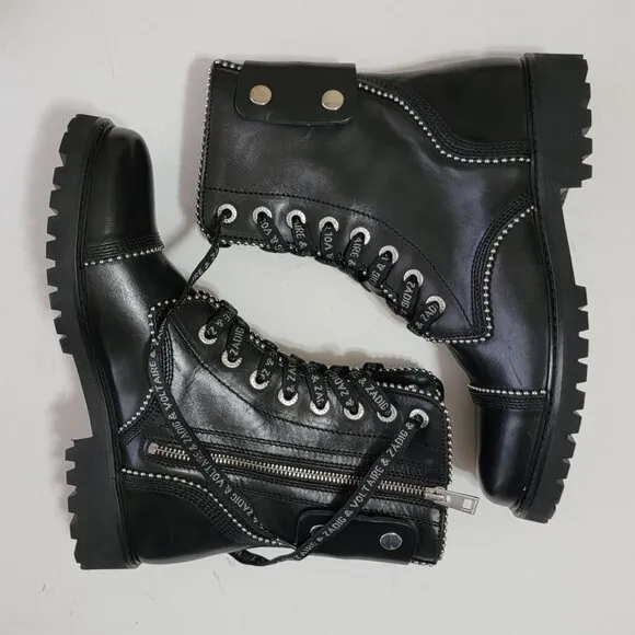 NEW Zadig &amp; Voltaire Womens Joe Studded Ankle Boots 9 Designer Grunge Dark