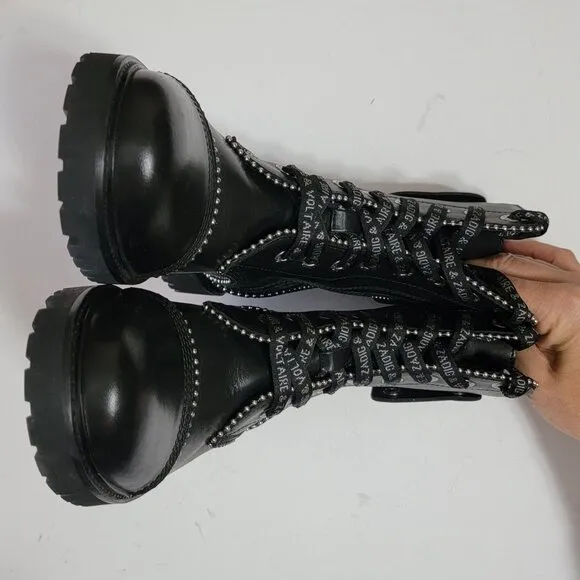 NEW Zadig &amp; Voltaire Womens Joe Studded Ankle Boots 9 Designer Grunge Dark