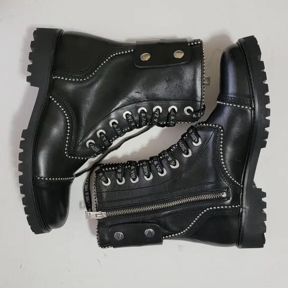 NEW Zadig &amp; Voltaire Womens Joe Studded Ankle Boots 9 Designer Grunge Dark
