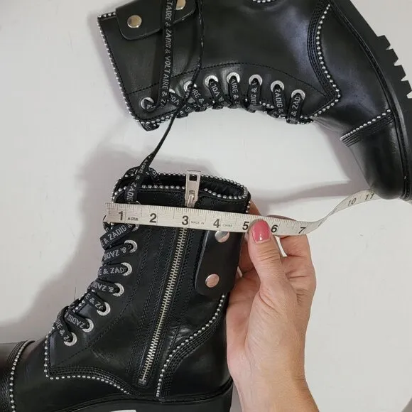 NEW Zadig &amp; Voltaire Womens Joe Studded Ankle Boots 9 Designer Grunge Dark