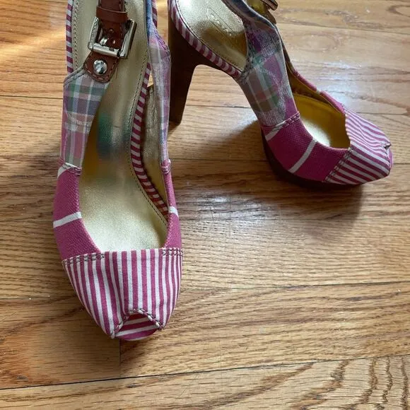 New Coach Berli Platform slingback sandal Madras/ Pink