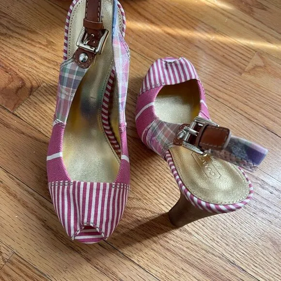 New Coach Berli Platform slingback sandal Madras/ Pink