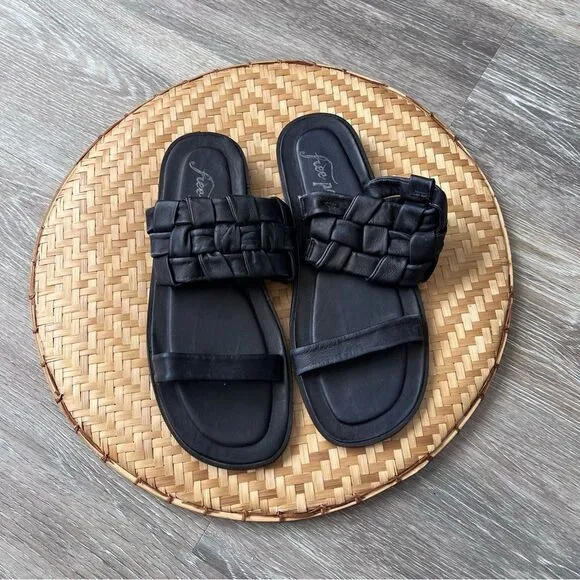 NEW free people winding rivers black woven slide sandals women’s size 38