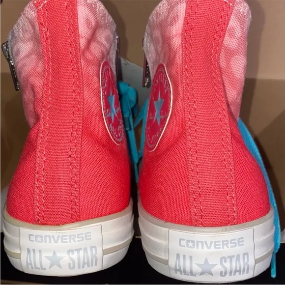 NIB double zip Converse Chuck Taylor all star hi top sneakers coral blue leopard