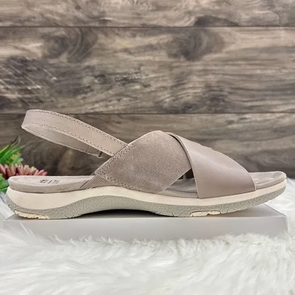 NIB Earth Suzie 8M Leather Woven Lightweight Slingback Sandals Taupe