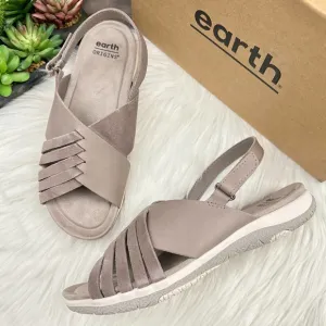 NIB Earth Suzie 8M Leather Woven Lightweight Slingback Sandals Taupe