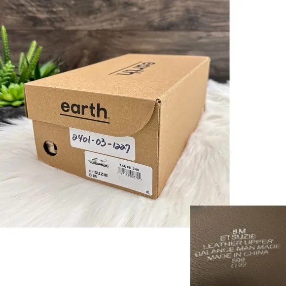 NIB Earth Suzie 8M Leather Woven Lightweight Slingback Sandals Taupe