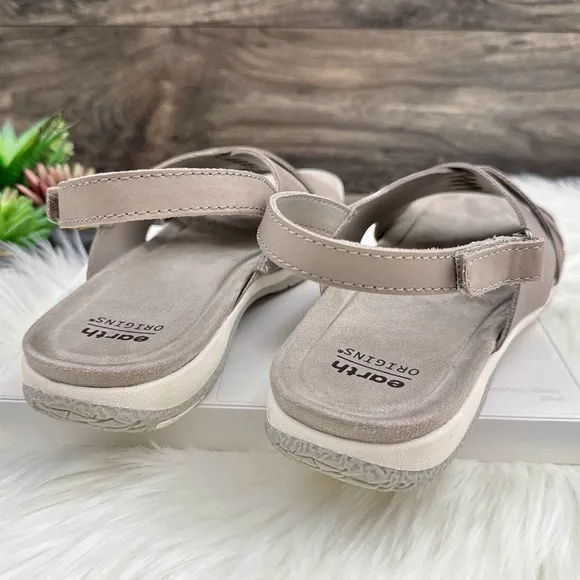NIB Earth Suzie 8M Leather Woven Lightweight Slingback Sandals Taupe