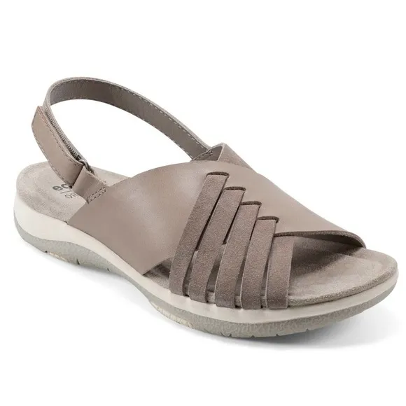 NIB Earth Suzie 9M Leather Woven lightweight Slingback Sandals Taupe