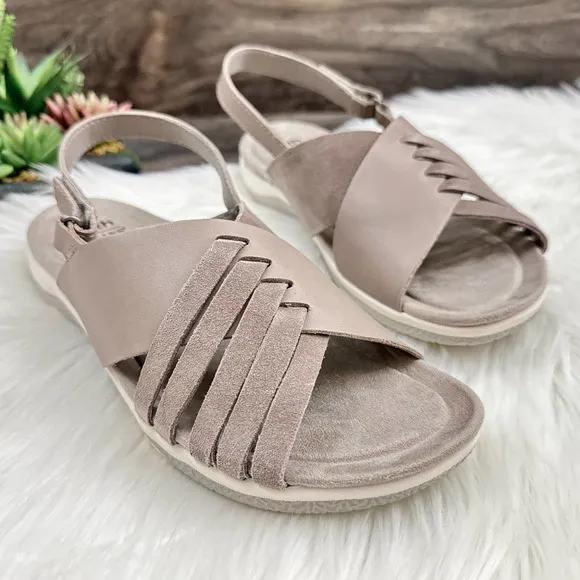 NIB Earth Suzie 9M Leather Woven lightweight Slingback Sandals Taupe