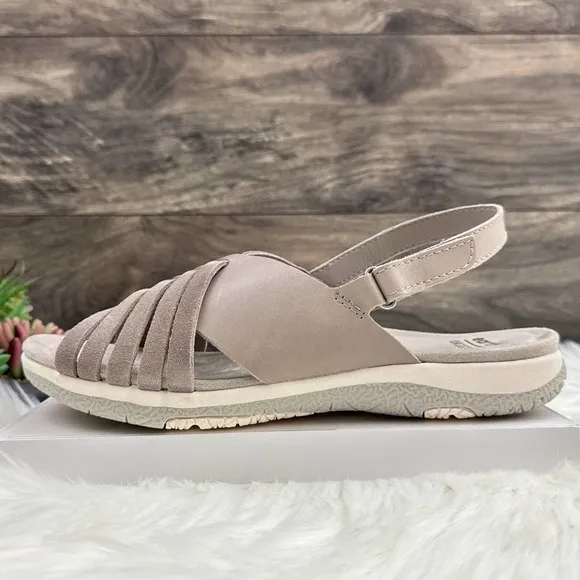 NIB Earth Suzie 9M Leather Woven lightweight Slingback Sandals Taupe