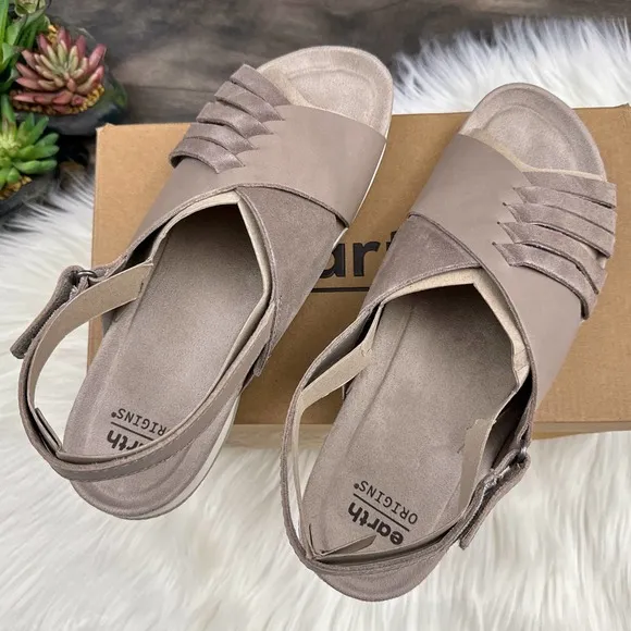 NIB Earth Suzie 9M Leather Woven lightweight Slingback Sandals Taupe