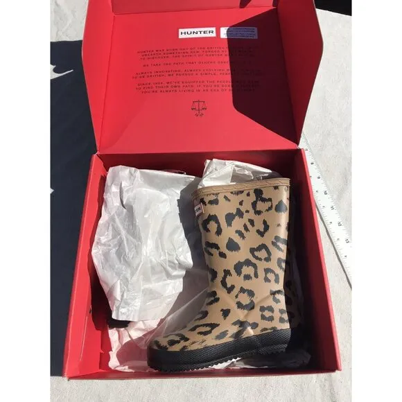 NIB HUNTER HYBRID TAWNY Animal Leopard Rubber Boots Kids US 10 Girls Boys Shoes