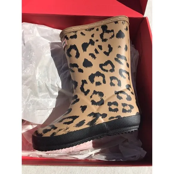 NIB HUNTER HYBRID TAWNY Animal Leopard Rubber Boots Kids US 10 Girls Boys Shoes