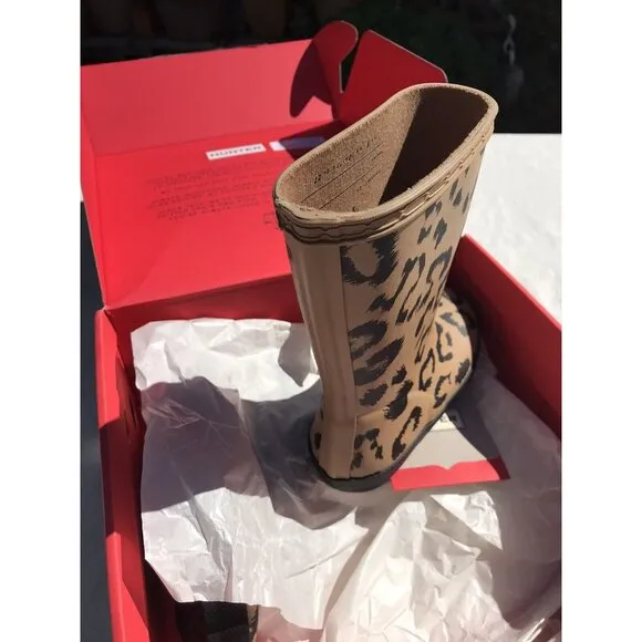 NIB HUNTER HYBRID TAWNY Animal Leopard Rubber Boots Kids US 10 Girls Boys Shoes