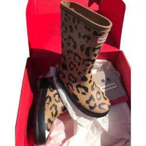 NIB HUNTER HYBRID TAWNY Animal Leopard Rubber Boots Kids US 10 Girls Boys Shoes