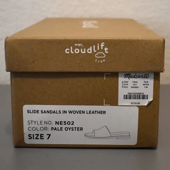 NIB Madewell Cloudlift Lite Woven Leather Slide Sandals Pale‎ Oyster Sz 7