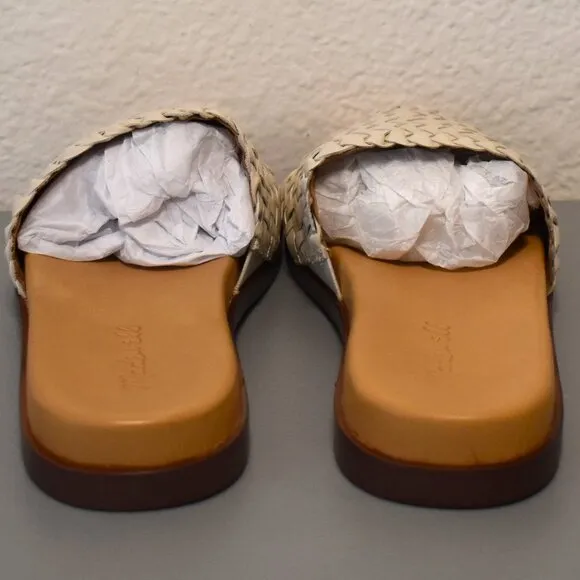 NIB Madewell Cloudlift Lite Woven Leather Slide Sandals Pale‎ Oyster Sz 7