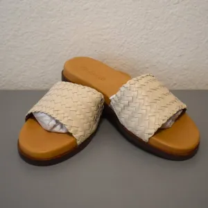 NIB Madewell Cloudlift Lite Woven Leather Slide Sandals Pale‎ Oyster Sz 7