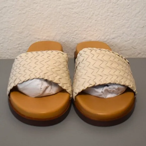 NIB Madewell Cloudlift Lite Woven Leather Slide Sandals Pale‎ Oyster Sz 7