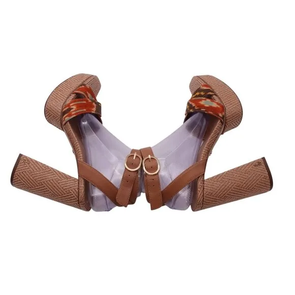 NIB Sam Edelman Nolita Raffia Platform Sandals Sz 9M Orange Multi Ankle Strap