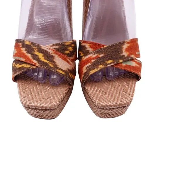 NIB Sam Edelman Nolita Raffia Platform Sandals Sz 9M Orange Multi Ankle Strap
