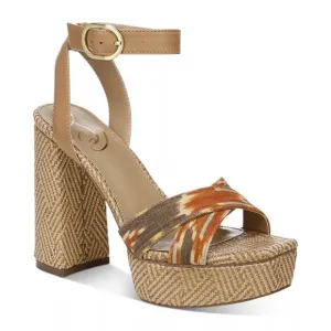 NIB Sam Edelman Nolita Raffia Platform Sandals Sz 9M Orange Multi Ankle Strap