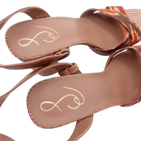 NIB Sam Edelman Nolita Raffia Platform Sandals Sz 9M Orange Multi Ankle Strap
