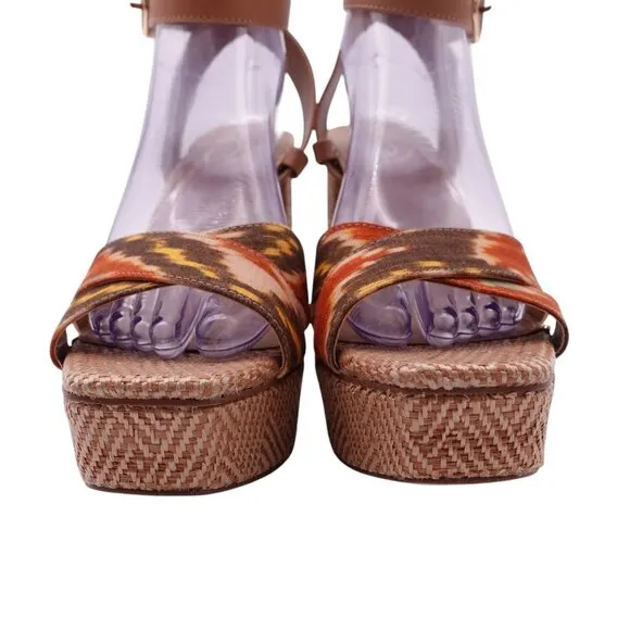 NIB Sam Edelman Nolita Raffia Platform Sandals Sz 9M Orange Multi Ankle Strap