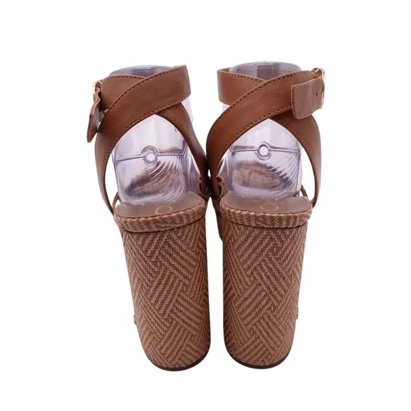 NIB Sam Edelman Nolita Raffia Platform Sandals Sz 9M Orange Multi Ankle Strap