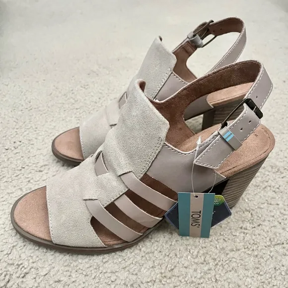 NIB TOMS Majorca Woven Heeled Sand Leather Suede Sandals Womens size 11