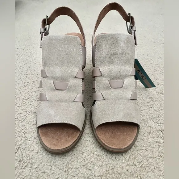 NIB TOMS Majorca Woven Heeled Sand Leather Suede Sandals Womens size 11