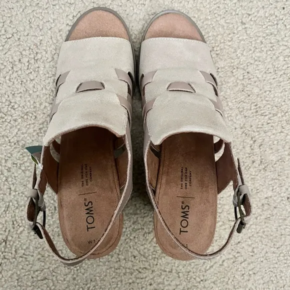 NIB TOMS Majorca Woven Heeled Sand Leather Suede Sandals Womens size 11