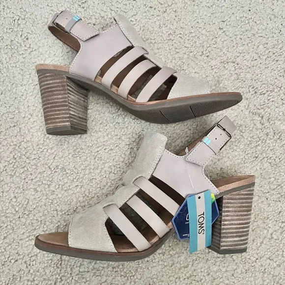 NIB TOMS Majorca Woven Heeled Sand Leather Suede Sandals Womens size 11