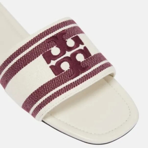 NIB TORY BURCH DOUBLE T JACQUARD SLIDE SANDALS