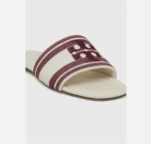 NIB TORY BURCH DOUBLE T JACQUARD SLIDE SANDALS