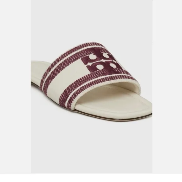 NIB TORY BURCH DOUBLE T JACQUARD SLIDE SANDALS
