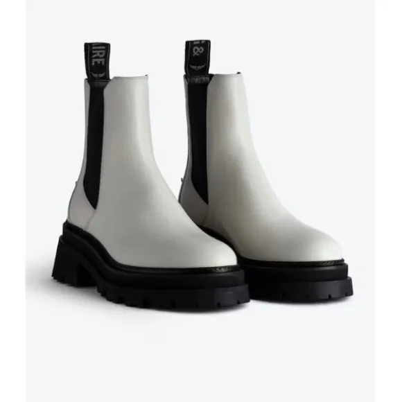 NIB Zadig &amp; Voltaire Boots 36 (5) Ride Chelsea in Ice Genuine Leather