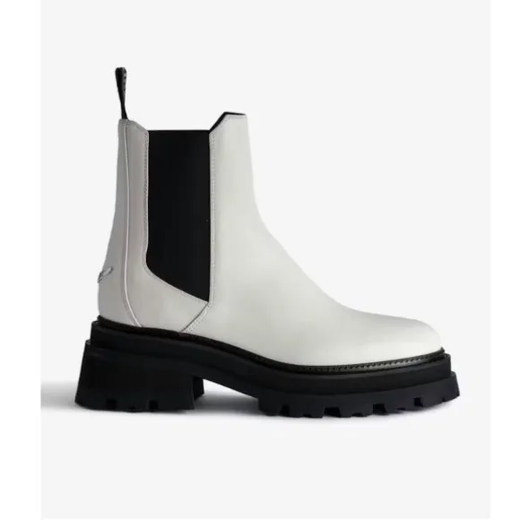NIB Zadig &amp; Voltaire Boots 36 (5) Ride Chelsea in Ice Genuine Leather