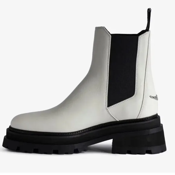NIB Zadig &amp; Voltaire Boots 36 (5) Ride Chelsea in Ice Genuine Leather
