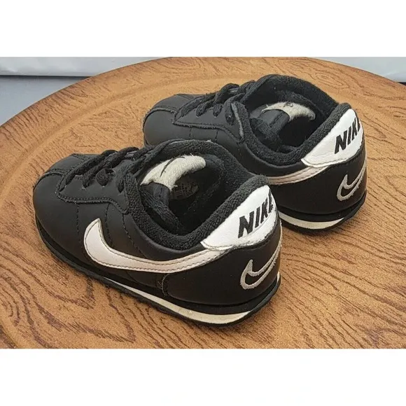 Nike Air Cortez Black Leather Baby Shoes Sz 6C Baby 316606-011