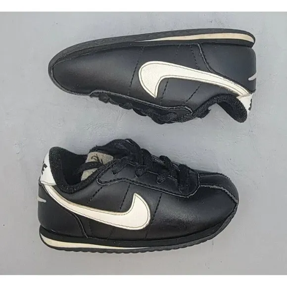 Nike Air Cortez Black Leather Baby Shoes Sz 6C Baby 316606-011