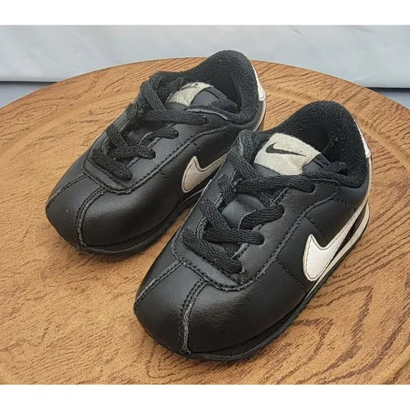 Nike Air Cortez Black Leather Baby Shoes Sz 6C Baby 316606-011
