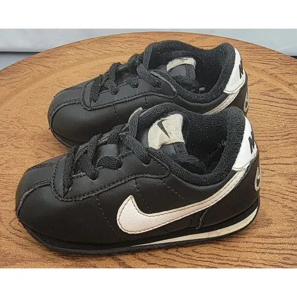 Nike Air Cortez Black Leather Baby Shoes Sz 6C Baby 316606-011