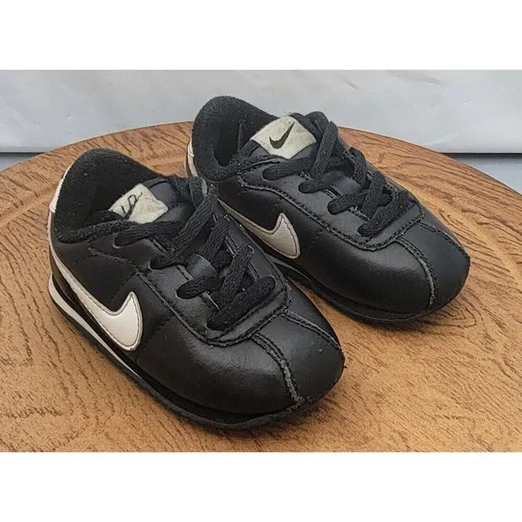 Nike Air Cortez Black Leather Baby Shoes Sz 6C Baby 316606-011