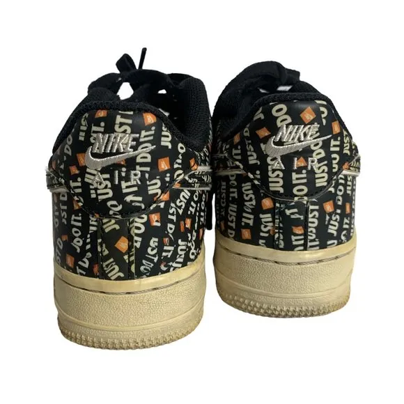 Nike Air Force 1 Low Top Shoes JUST DO IT Swoosh Black Size 5Y AO3977-001